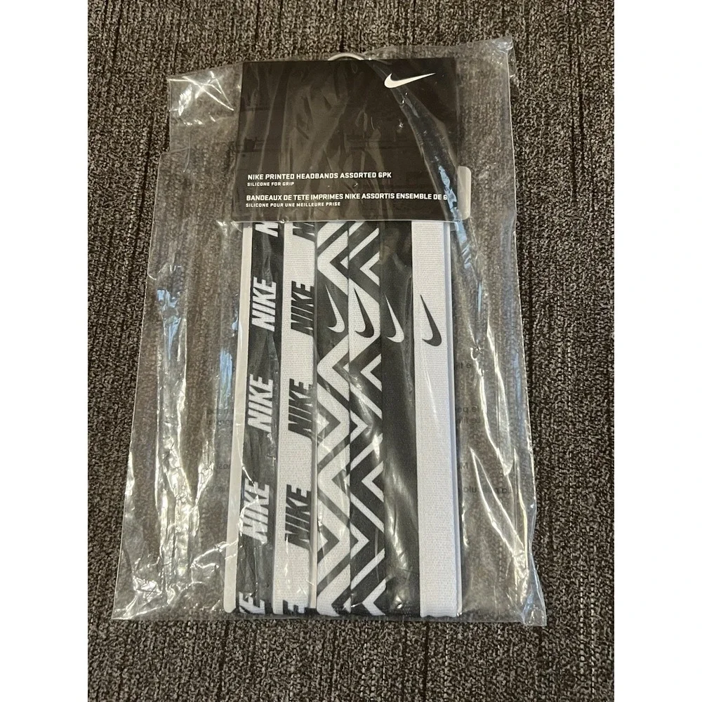 Nike Assorted Printed Headbands Black and White Set of 6‎ New in Pkg